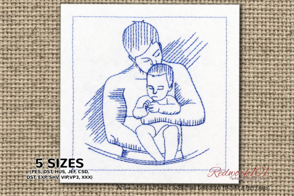 Boy and Father Embroidery Design